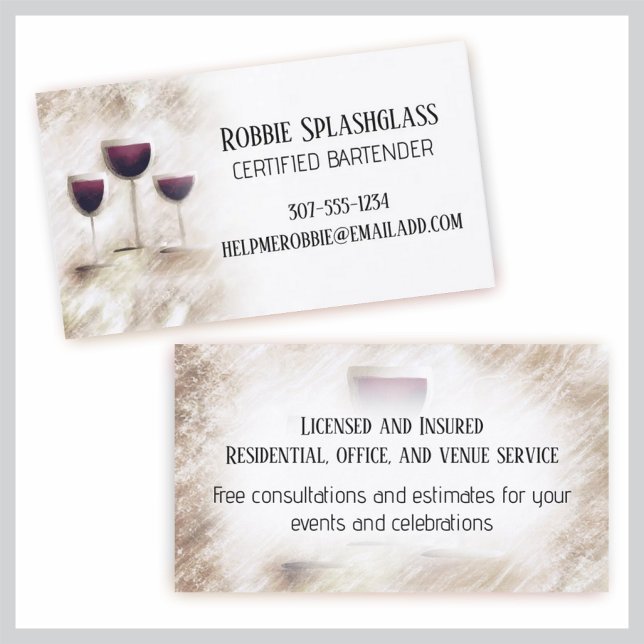 Red wine glass food wine tasting bartender business card (Creator Uploaded)
