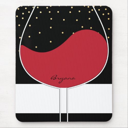 Red Wine Glass Gold Black  White Chic Mouse Pad