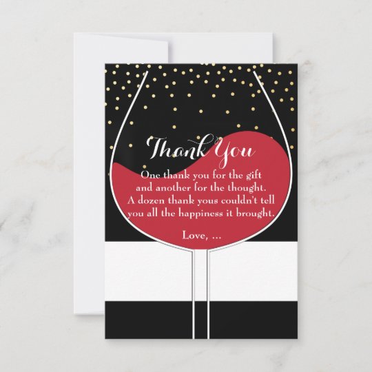 Red Wine Glass Gold Black & White Thank You Cards | Zazzle.com