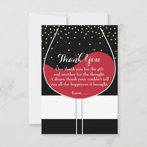 Red Wine Glass Gold Black  White Thank You Cards