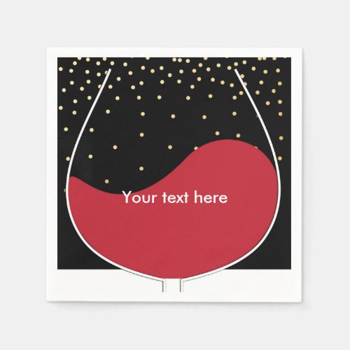 Red Wine Glass Gold Chic Birthday Party Napkins
