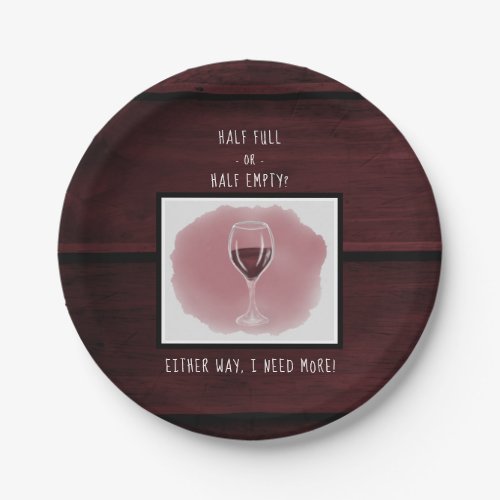 Red Wine Glass Half Empty Full Saying Watercolor Paper Plates