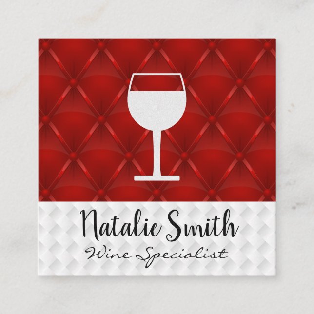 Red Wine Glass Icon | White Weave Red Upholster Square Business Card (Front)