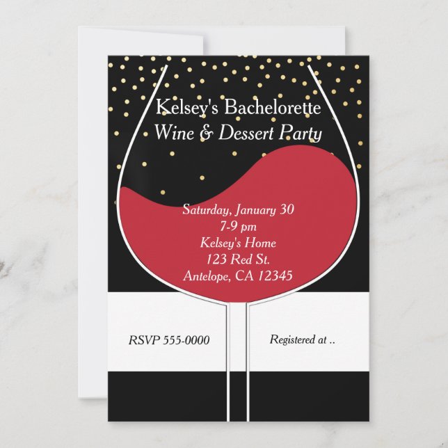 Red Wine Glass Modern Chic Party Invitations (Front)