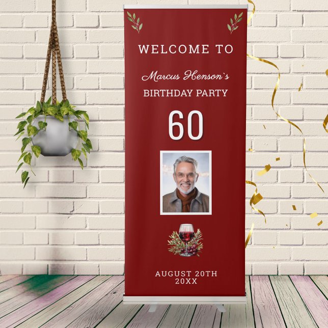 Red Wine Glass Olive 60th Birthday Photo Retractable Banner (Creator Uploaded)