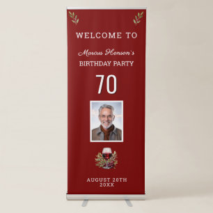 Red Wine Glass Olive 70th Birthday Photo Retractable Banner