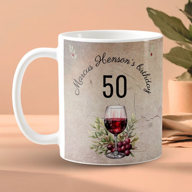 Red Wine Glass Olive Watercolor 50th Birthday  Coffee Mug (Creator Uploaded)