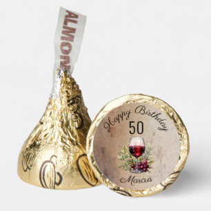 Red Wine Glass Olive Watercolor 50th Birthday Hershey®'s Kisses®