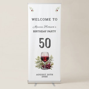 Red Wine Glass Olive Watercolor 50th Birthday Retractable Banner