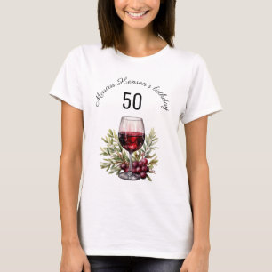 Red Wine Glass Olive Watercolor 50th Birthday  T-Shirt