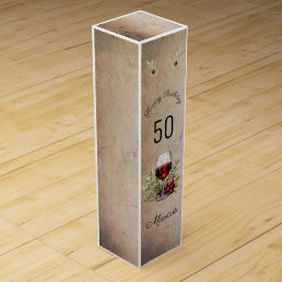 Red Wine Glass Olive Watercolor 50th Birthday  Wine Box