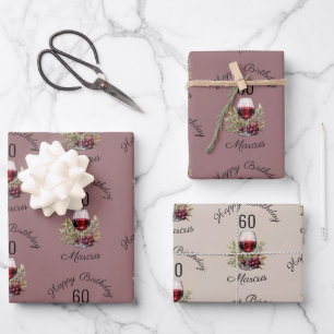 Red Wine Glass Olive Watercolor 50th Birthday Wrapping Paper Sheets