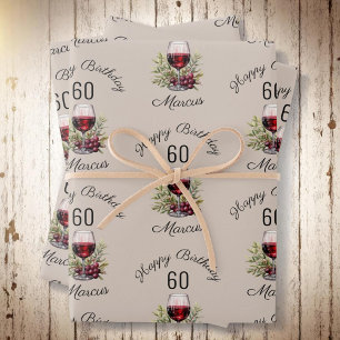 Red Wine Glass Olive Watercolor 50th Birthday  Wrapping Paper Sheets