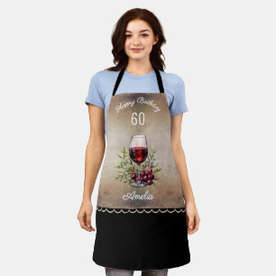 Red Wine Glass Oliver 60th Birthday Woman Apron