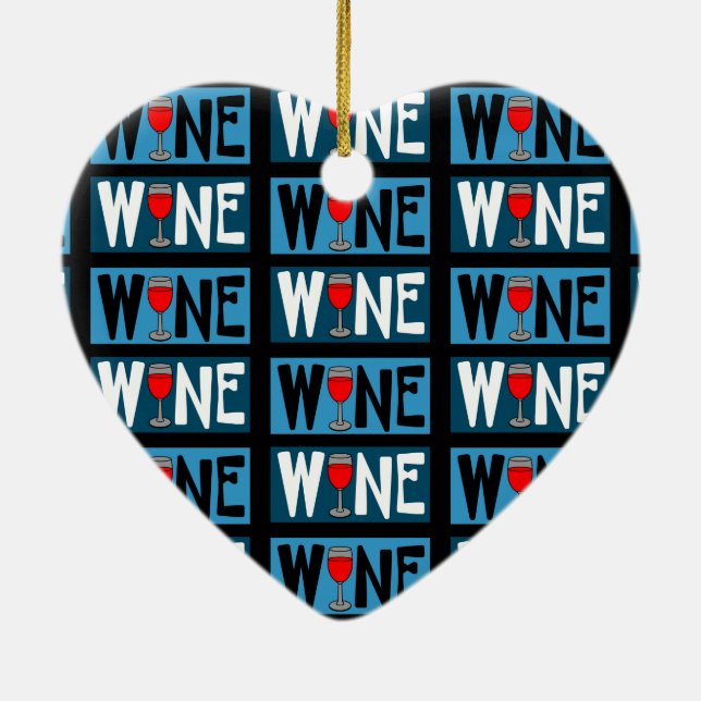 Red Wine Glass Pattern Ceramic Ornament (Back)