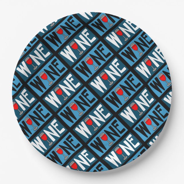 Red Wine Glass Pattern Paper Plates (Front)