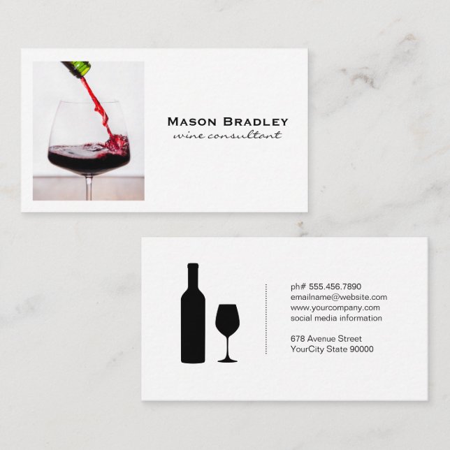 Red Wine Glass Pour Business Card (Front/Back)