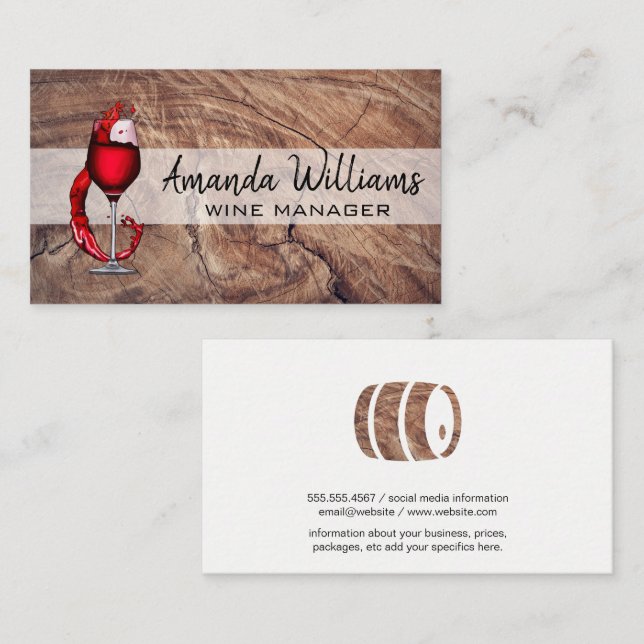 Red Wine Glass Pour Splash Business Card (Front/Back)