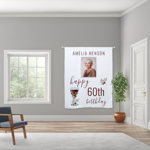 Red Wine Glass Twigs 60th Birthday Photo Blackout Curtains