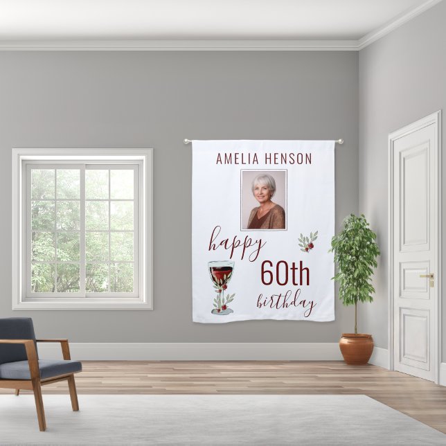 Red Wine Glass Twigs 60th Birthday Photo Blackout Curtains (Wide)