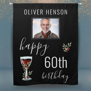 Red Wine Glass Twigs 60th Birthday Photo Blackout Curtains