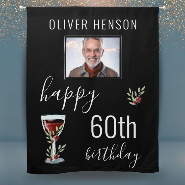 Red Wine Glass Twigs 60th Birthday Photo Blackout Curtains (Creator Uploaded)
