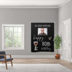 Red Wine Glass Twigs 80th Birthday Photo Blackout Curtains