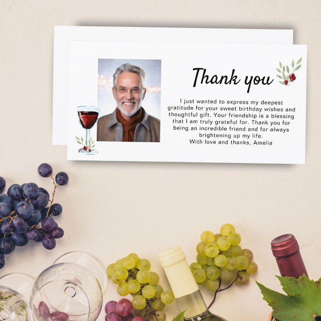 Red Wine Glass Twigs Photo Birthday  Thank You Card (Creator Uploaded)