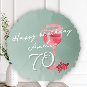 Red Wine Glass Watercolor 70th Birthday Balloon