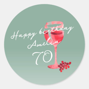 Red Wine Glass Watercolor 70th Birthday Classic Round Sticker