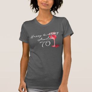 Red Wine Glass Watercolor 70th Birthday Party T-Shirt