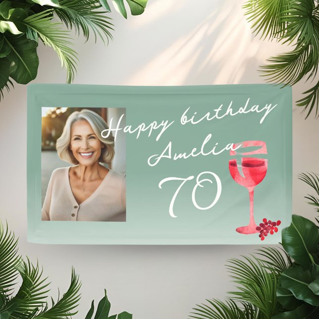 Red Wine Glass Watercolor Birthday Party Photo Banner (Creator Uploaded)