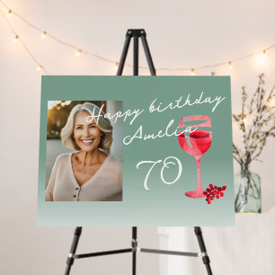 Red Wine Glass Watercolor Birthday Party Photo Foam Board