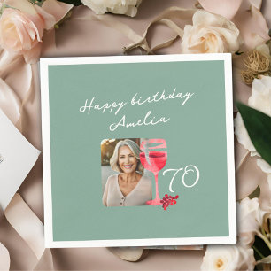 Red Wine Glass Watercolor Birthday Party Photo Napkins