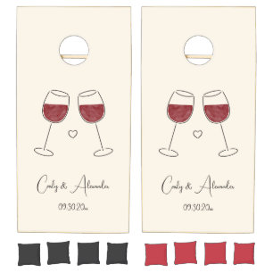 Red Wine Glass Wedding Reception Anniversary Cornhole Set