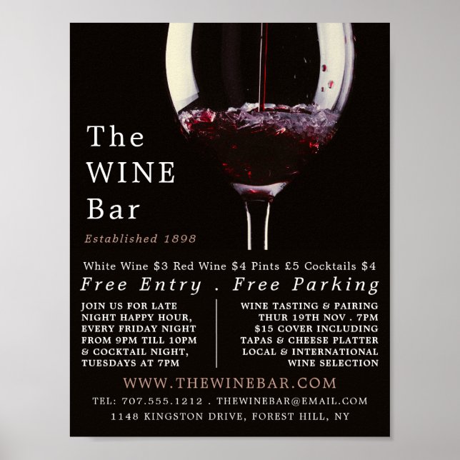 Red Wine Glass, Wine Bar/Winery Advertising Poster (Front)