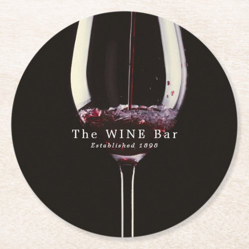 Red Wine Glass Wine BarWinery Round Paper Coaster