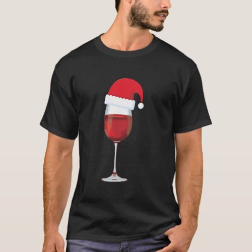 Red Wine Glass With Santa Claus Hat Merry Winemas  T_Shirt