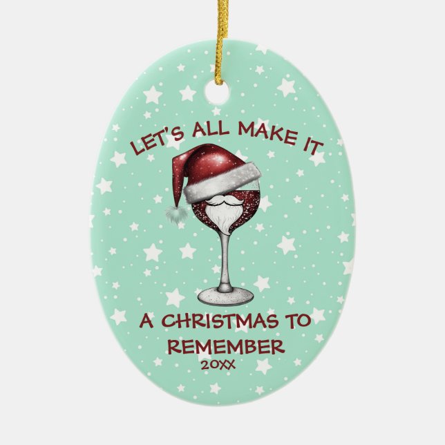 Red Wine Glass with Santa Hat Wine Lovers Ornament (Front)