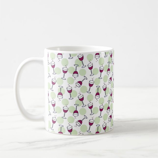 Red Wine Glasses Bubbles Illustration Pattern Coffee Mug (Left)