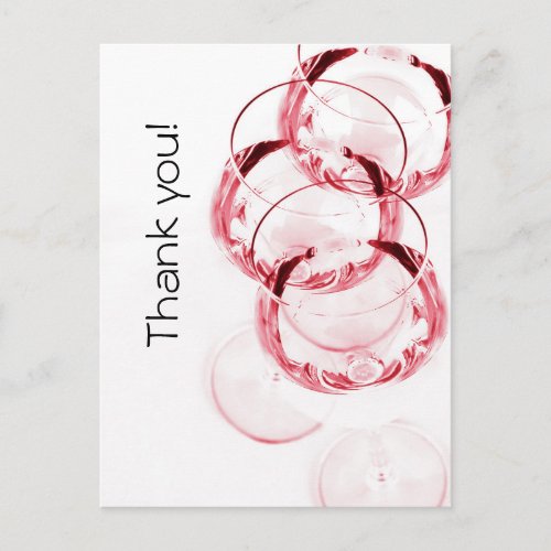 Red wine glasses modern thank you postcard