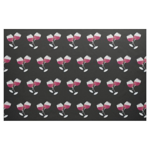 Red Wine Glasses Pattern on Black Fabric