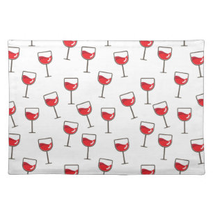 Red Wine Glasses Pattern on White Cloth Placemat