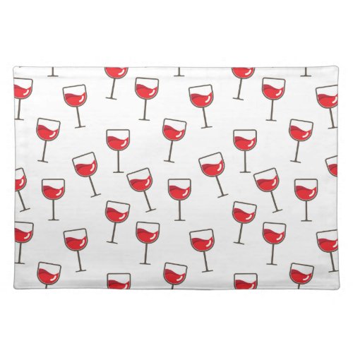 Red Wine Glasses Pattern on White Cloth Placemat