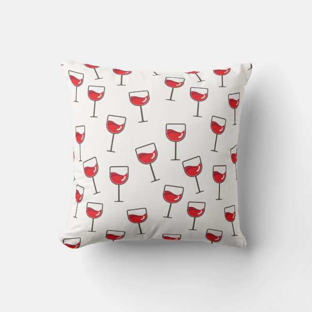Red Wine Glasses Pattern on White Throw Pillow (Front)