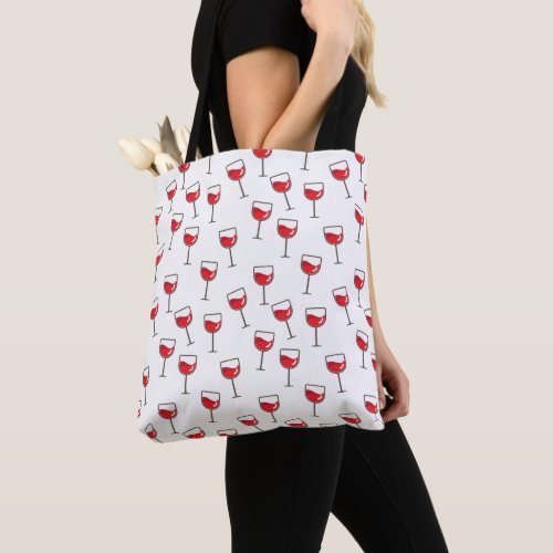 Red Wine Glasses Pattern on White Tote Bag