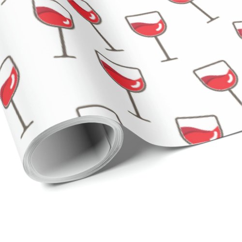 Red Wine Glasses Pattern on White Wrapping Paper