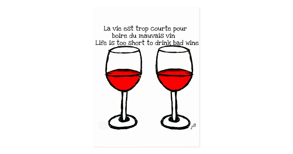 Red Wine Glasses With French English Quote Postcard Zazzle Com