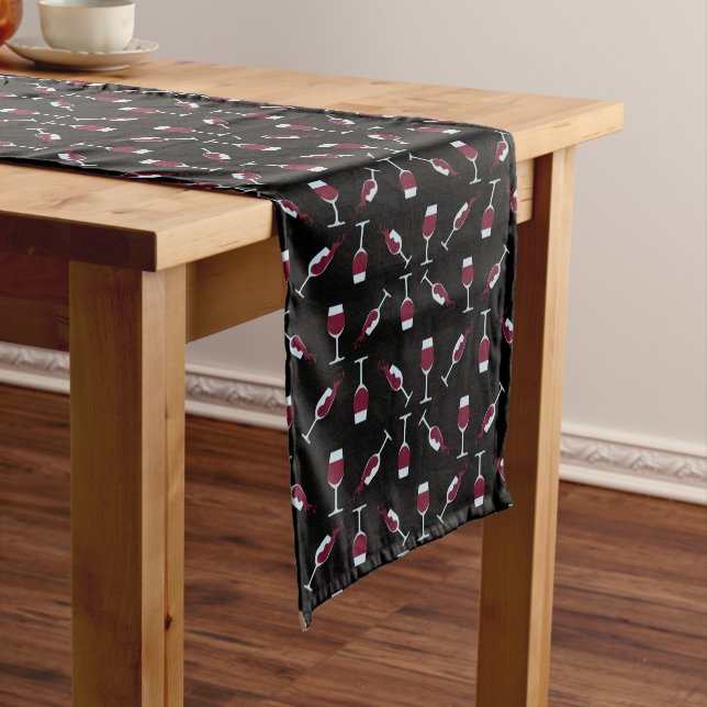 Red Wine Goblet Pattern Long Table Runner (In Situ)
