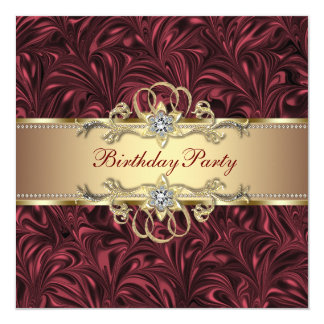 Red Wine Gold Birthday Party Invitation